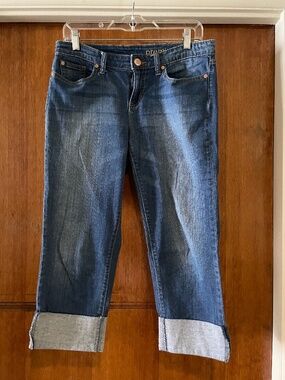 Gap Premium Straight Crop Jeans Womens 6/28 Medium Wash Blue Distressed Cuffed